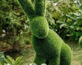 Outdoor Animal Standing Rabbit Topiary Green Figures 43" covered in Artificial Grass great for Home, Gardens or Business