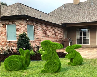 Outdoor Animal Small Rabbits Topiary Green Figures Covered in Artificial Grass Landscaping Sculpture great for Home, Gardens or Business