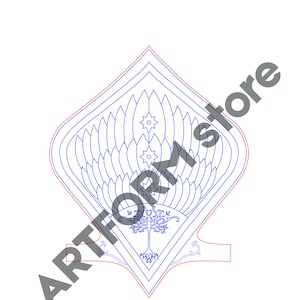 Puede incluir: Un dibujo de línea azul de un árbol estilizado con una corona de hojas, rodeado de una forma de diamante con una parte inferior puntiaguda. El árbol es un símbolo del árbol ficticio conocido como el "White Tree of Gondor" de los libros y películas de El Señor de los Anillos.