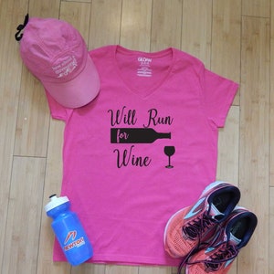 Women&#39;s Running Shirt, Will Run for Wine, T-shirt for Women Runners, Gift for Runners, Running Tshirt, Marathon Gift