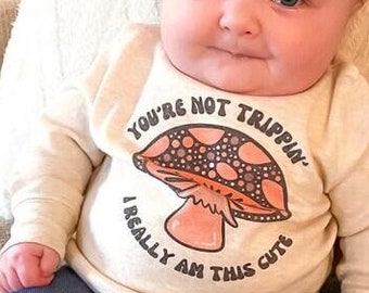 Mushroom Baby Pullover, Oatmeal Kids Clothes, Hand-Pressed Design