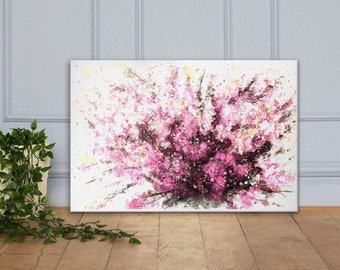 Abstrakt Heidekraut Aquarell Malerei, Leinwand Druck handgemalte Blumen, vertikal horizontal Kunstdruck, rosa weiß weinrot florale Wandkunst