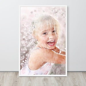 Custom watercolor portrait from photo, your child digital watercolor painting, personalized family portrait, individual customizable pet art