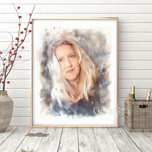 Custom woman from photo, digital watercolor painting, personalized family portrait, individual customizable digital portrait, digital art