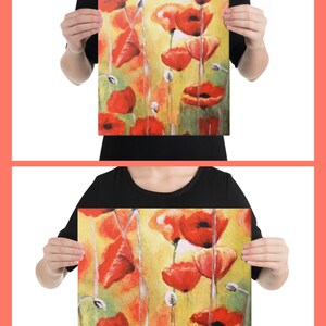 Leinwandbild 'Roter Mohn' – Handgemalter Stil, 20x28 Zoll, 4 Cm Galerie-Rahmen, Für Moderne Wanddekoration