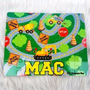 Construction Puzzle, Puzzle Party Favor, Personalized Puzzle, Construction Truck, Construction Party Activity, Custom Puzzle, Name Gift