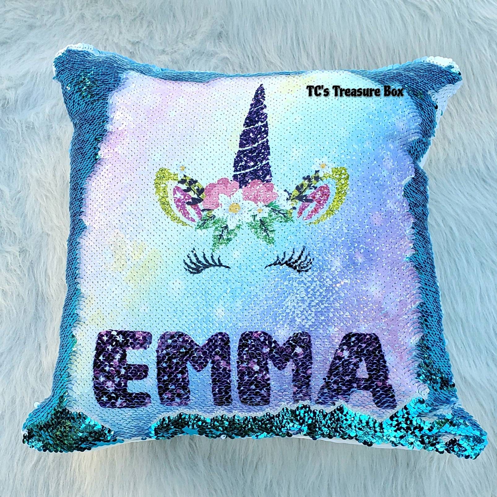 Unicorn Sequin Pillow Unicorn Pillow Personalized Unicorn Etsy