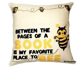 Book Pillow, Bumblebee Pillow, Bumblebee Reading Pillow, Honey Bee Book Pillow, Bee Cushion, Reading Nook, Kids Room Decor, Pillow Insert