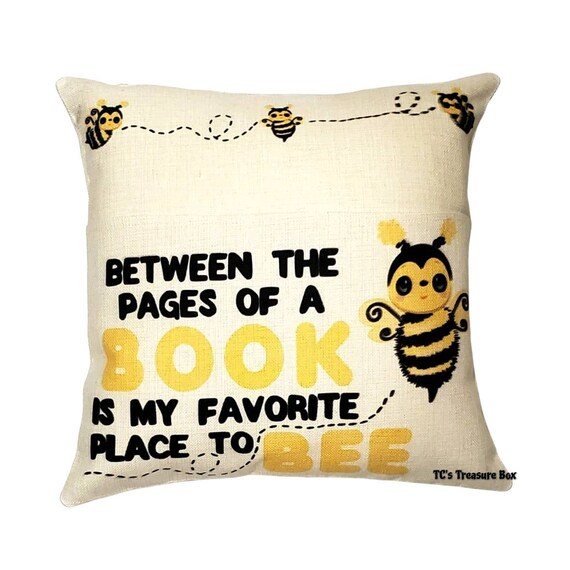 Book Pillow, Bumblebee Pillow, Bumblebee Reading Pillow, Honey Bee Book Pillow, Bee Cushion, Reading Nook, Kids Room Decor, Pillow Insert