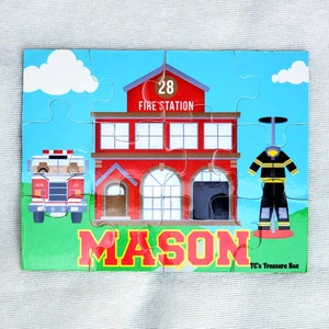 Firefighter Puzzle, Puzzle Party Favor, Personalized Puzzle, Fire Truck, Firefighter Party Activity, Custom Puzzle, Name Gift
