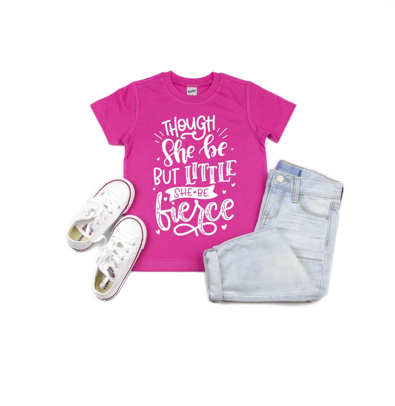 she is FIERCE/" Baby Girls T shirt Neon Pink American /"though she be but little