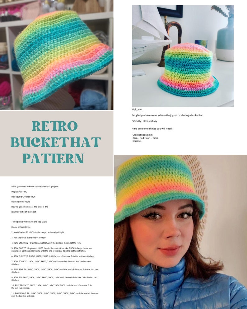 Crochet Retro Bucket Hat Pattern Crochet Eliza Mallison Original Pattern digital download Crochet Pattern Halloween Crochet image 1