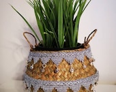 Small Handwoven Belly Basket foldable for plants or storage scandi, boho