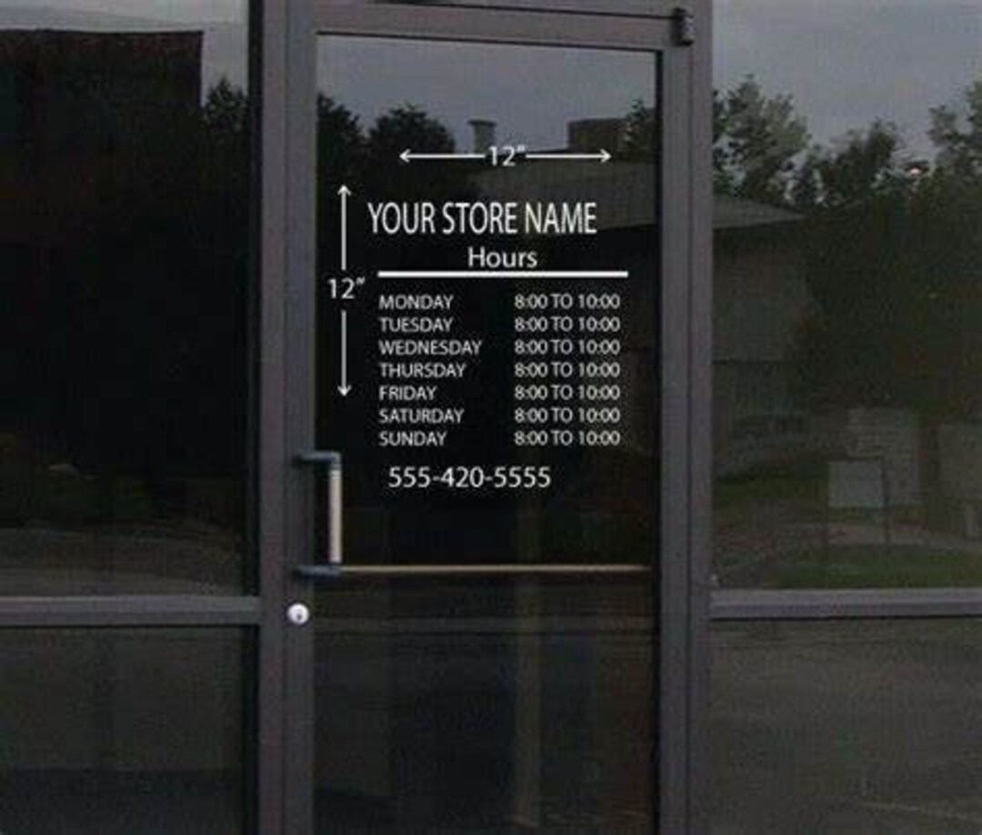 Custom Opening Hours Sticker Sign – 320x100mm, Vinyl Decal For Shop Window