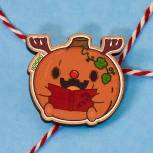 Pulp The Reading Christmas Pumpkin - Wooden Pin - Stocking Stuffer - Bookish Gift - Christmas Gift.