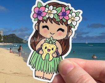 Dental sticker, dental hula girl sticker, cute dental sticker, dental humor sticker, cute dental gift, Rdh sticker, dental hygienist sticker