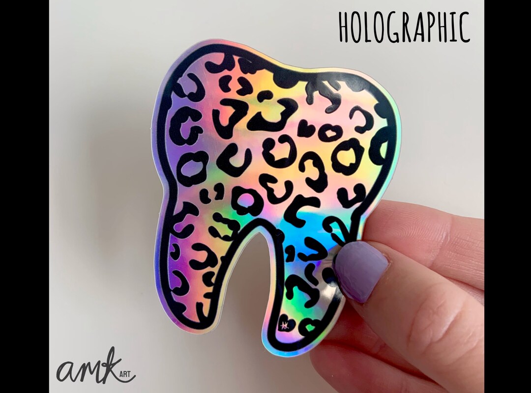 Tooth Sticker, Dental Sticker, Holographic Tooth Sticker, Leopard Print ...