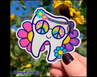 Dental sticker, retro molar sticker, hippie tooth sticker, dental hygiene sticker,  Rdh sticker, dentist sticker, tooth sticker