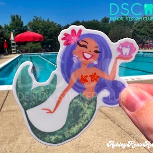 Dental mermaid sticker, dental summer sticker, funny dental sticker, dentistry sticker, RDH sticker, tooth sticker