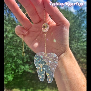 Resin tooth suncatcher, dental suncatcher, dental car charm, tooth car charm, resin tooth, glitter resin tooth, tooth keychain,