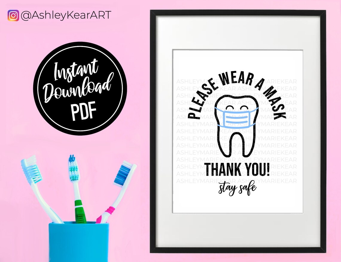 Please wear a mask dental office printable sign no physical Etsy
