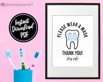 Please wear a mask dental office printable sign, no physical item, instant download, dental mask sign, dental office sign