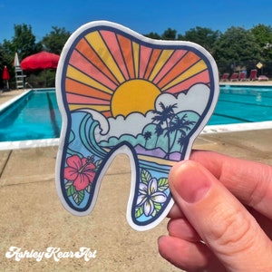 Beach tooth sticker, cute dental sticker, dentistry sticker, RDH sticker, tooth sticker