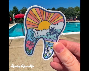 Beach tooth sticker, cute dental sticker, dentistry sticker, RDH sticker, tooth sticker