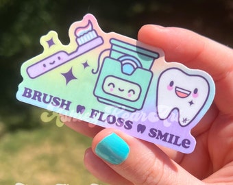 Brush floss smile sticker, cute dental sticker, dentistry sticker, RDH sticker, tooth sticker