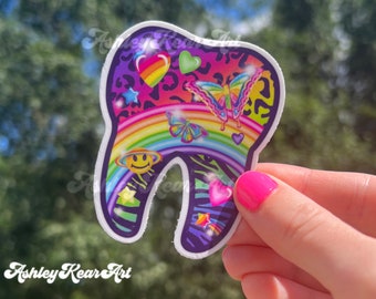 90s tooth sticker, rainbow tooth sticker,  dental sticker, Rdh sticker, dentist sticker, tooth sticker, funny dental gift