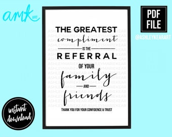 Referral sign, office referral sign, business referral sign, referral instant download, office referral art, instant download referral sign