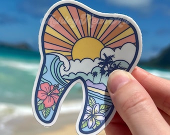 Beach tooth sticker, cute dental sticker, dentistry sticker, RDH sticker, tooth sticker