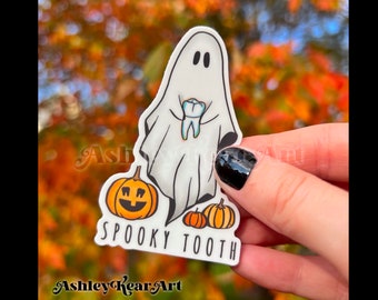 Spooky tooth sticker, dental Halloween sticker, funny dental sticker, dentistry sticker, RDH sticker, tooth sticker