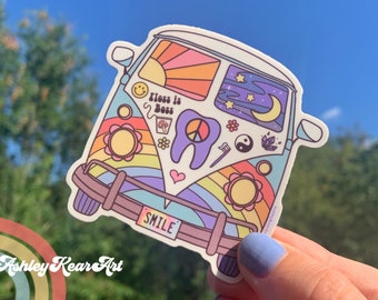 Dental sticker, hippie van dental sticker, cute dental sticker, dentistry sticker, RDH sticker, tooth sticker