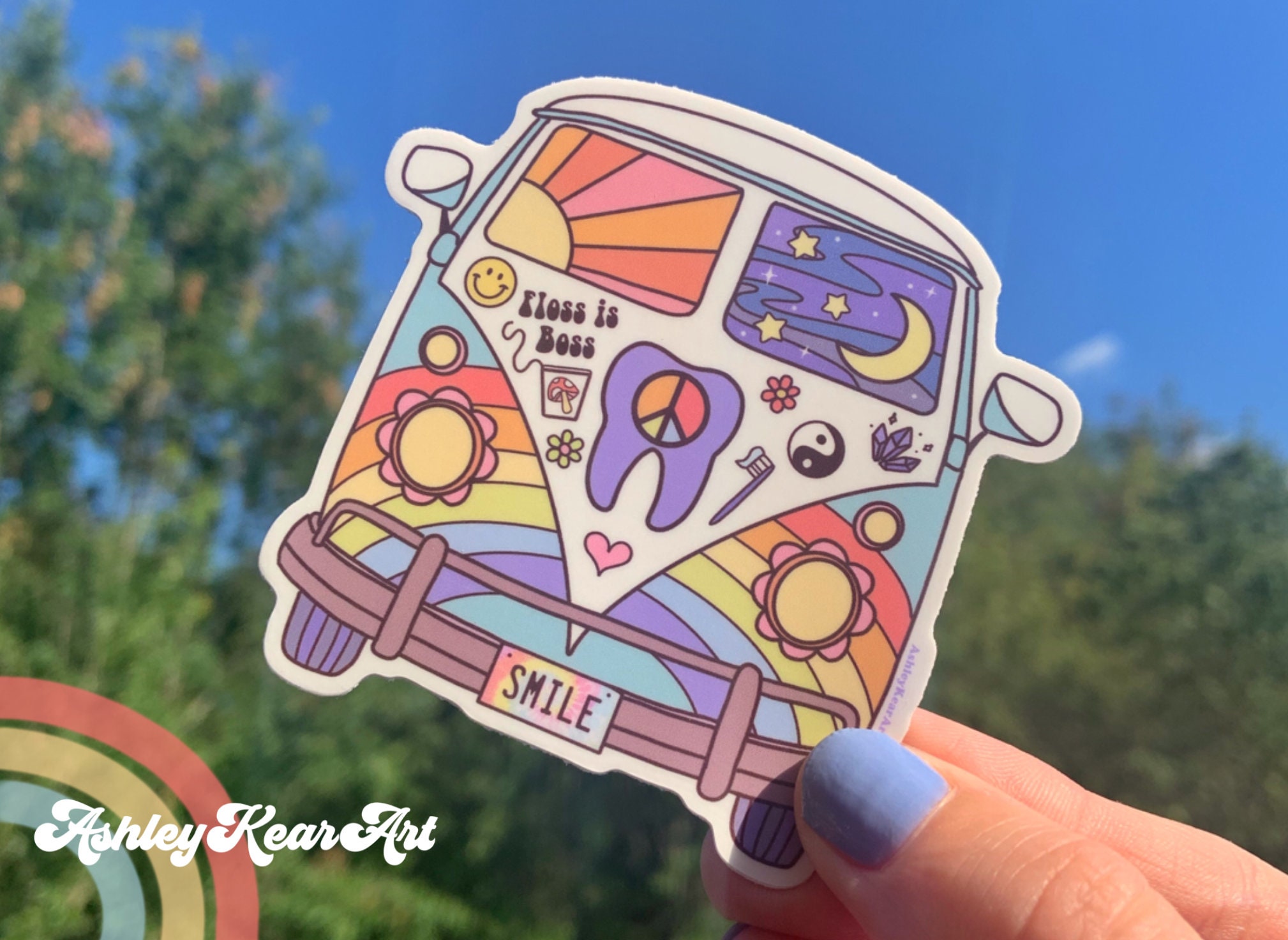 Hippie van dental sticker, cute dental sticker, dentistry sticker, RD…