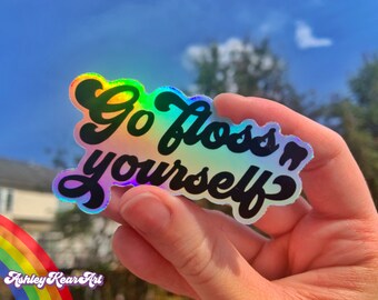 Go floss yourself funny dental sticker, dental sticker, tooth sticker, dental hygienist sticker, teeth sticker