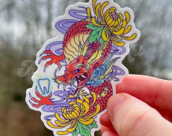 Year of the dragon dental sticker, Cute dental sticker, funny dental sticker, dentistry sticker, RDH sticker, tooth sticker