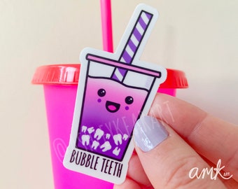 Dental sticker, bubble tea sticker, bubble teeth sticker, Rdh sticker, dental humor, dental coffee sticker, dentistry sticker