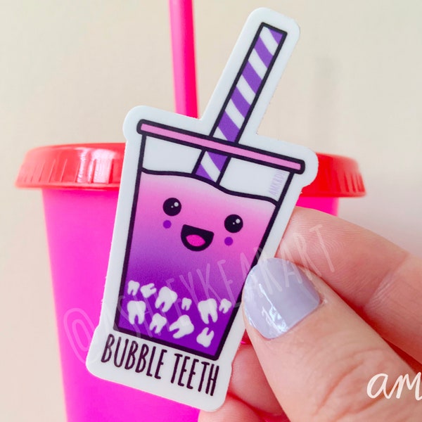 Dental sticker, bubble tea sticker, bubble teeth sticker, dental magnet, Rdh sticker, dental humor, dental coffee sticker, dentistry sticker