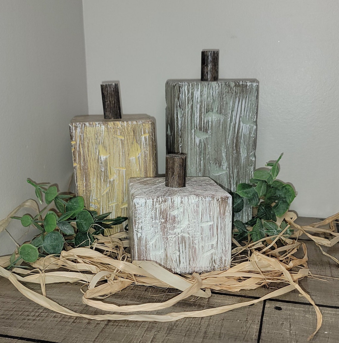 Rustic Wood Pumpkin Set, Fall Decor, Distressed 4x4 Pumpkins - Etsy