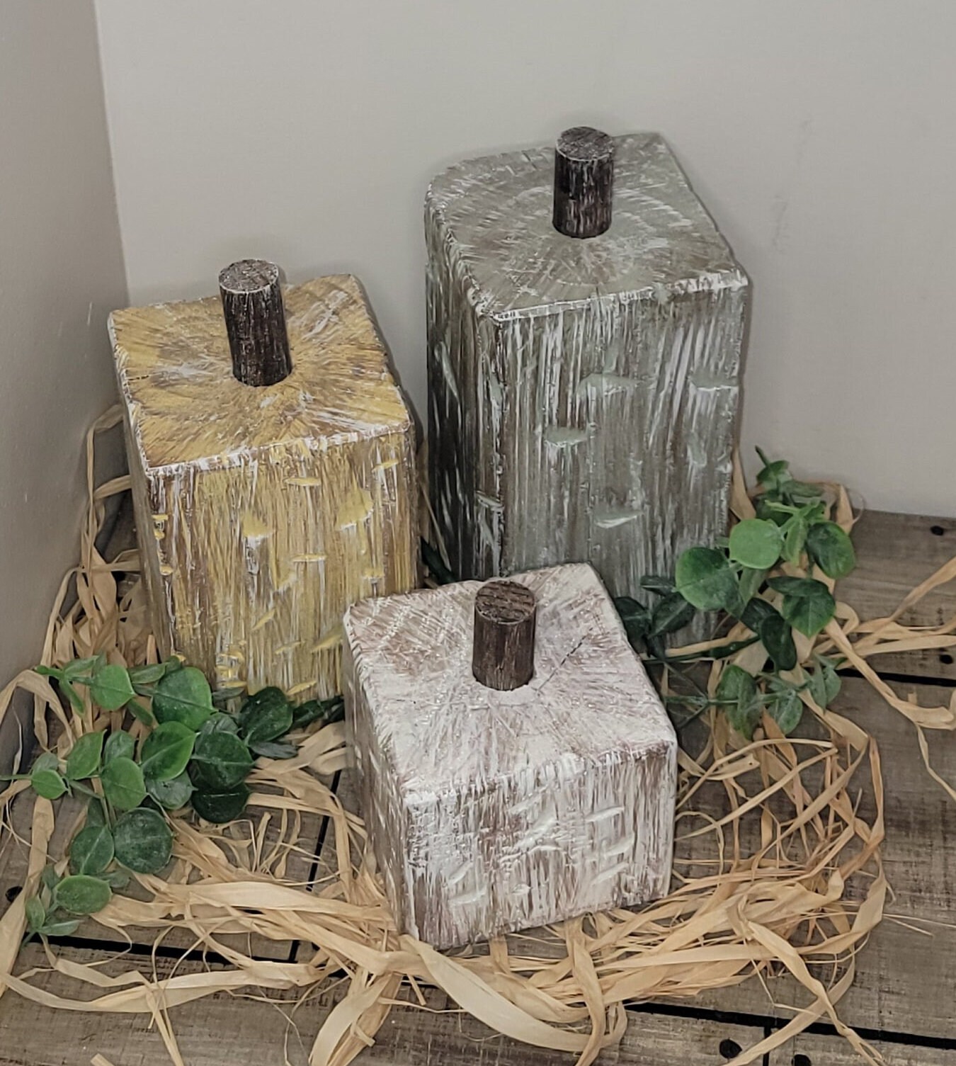 Rustic Wood Pumpkin Set, Fall Decor, Distressed 4x4 Pumpkins - Etsy