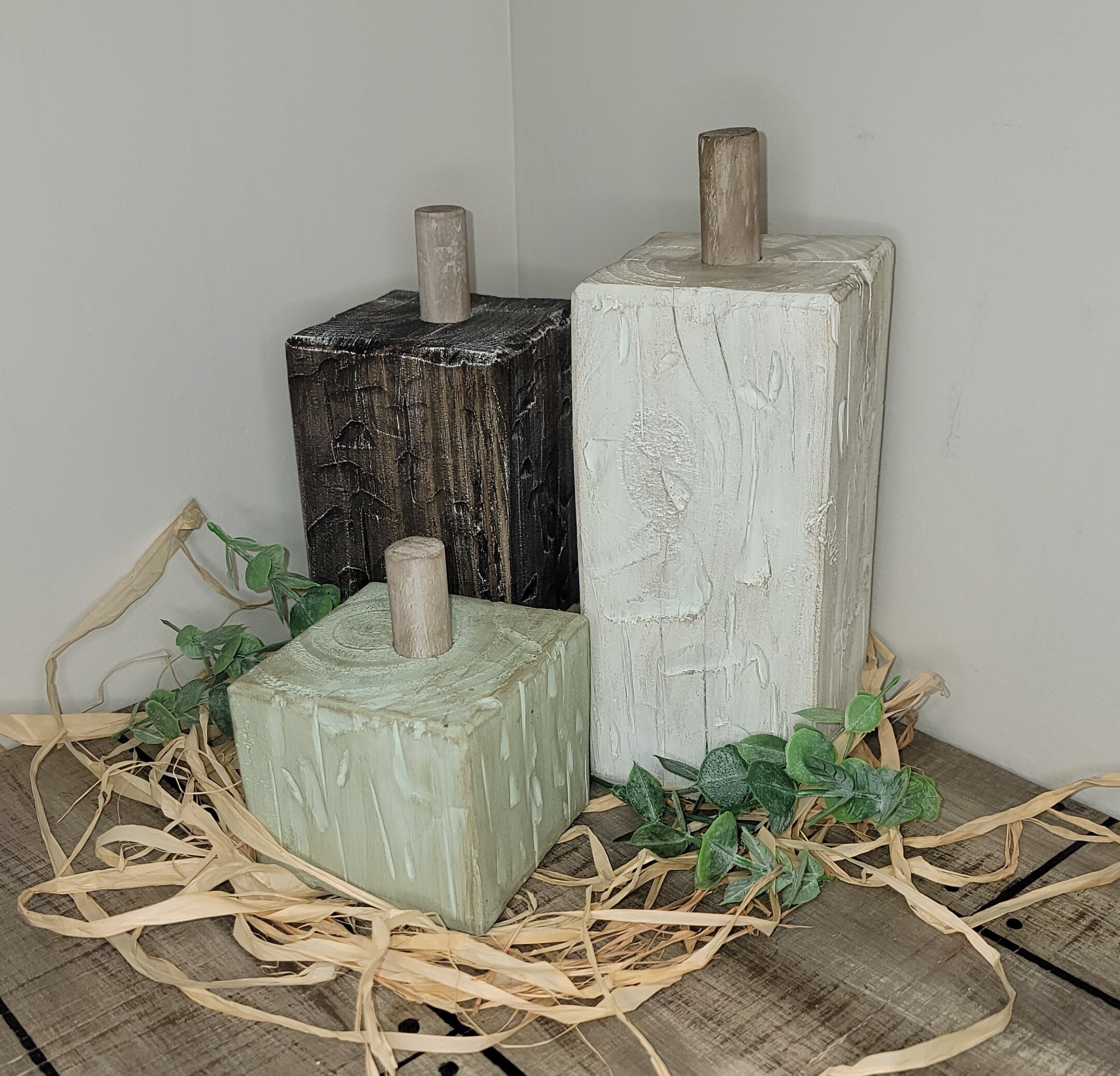 Rustic Wood Pumpkin Set, Hand-painted Fall Decor - Etsy