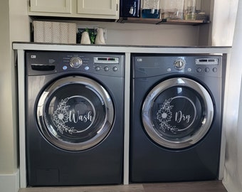 Sunflower Wash Dry Decals – Farmhouse Laundry Room Vinyl Stickers