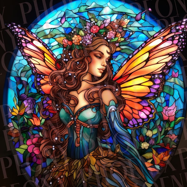 Fairy Clipart, Stained Glass Fairy, Stained Glass Window Clipart, Fairy Png, Angel Clipart, Fairy Sublimation, Fairy Art, Monarch Butterfly