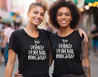 Lesbian Couple Black T-Shirt Mockup, LGBTQ Ally (PNG Digital Download)