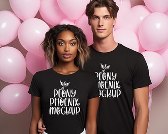 Interracial Couple Black T-Shirt Mockup (PNG)