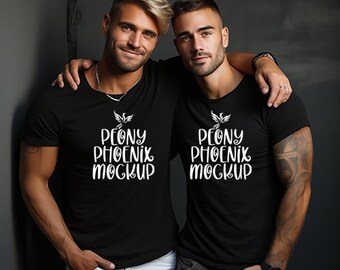 Gay Pride Couple Black T-Shirt Mockup, LGBTQ Ally Design (PNG)