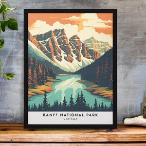Póster de viaje a Canadá - Arte mural del Parque Nacional Banff - Póster retro vintage - Decoración de casas de alquiler - Decoración de cabañas de alquiler - Arte de condominios de vacaciones