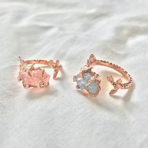 Raw Aquamarine Ring, Raw Diamonds Quartz Ring, Raw Ametyst,Gemstone Ring, Pinkgold Ring, Raw Stone Ring, Natural Stone Ring, Boho Stone Ring