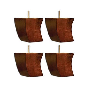 Furniture Legs Solid Wood in Cherry Finish - Pre-Installed Hardware for Easy Installation - Replacement Feet (Set of 4)